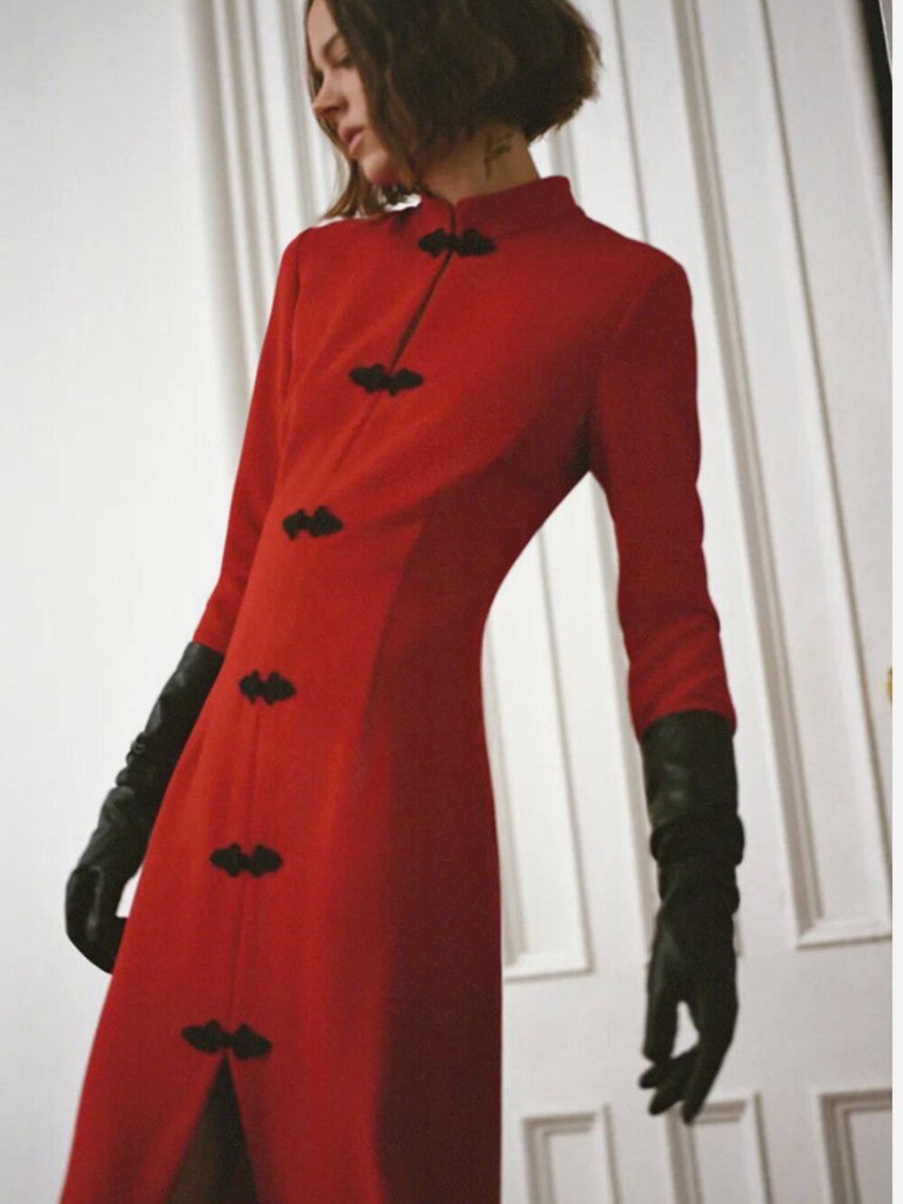 NWT Zara Red Long Sleeve Mandarin Collar Dress XL
